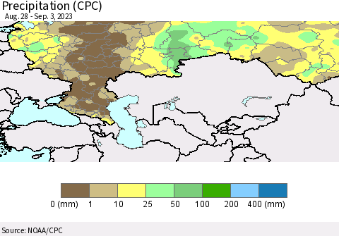 Russian Federation Precipitation (CPC) Thematic Map For 8/28/2023 - 9/3/2023
