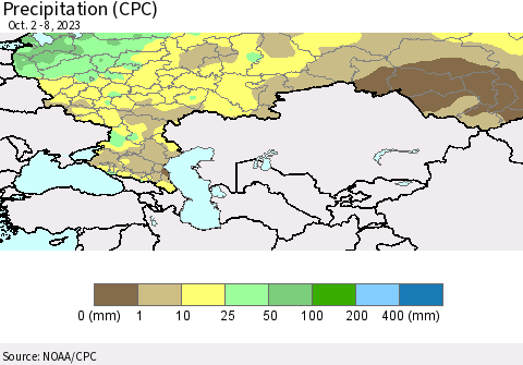 Russian Federation Precipitation (CPC) Thematic Map For 10/2/2023 - 10/8/2023