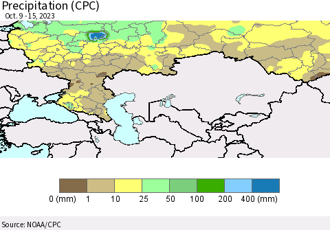 Russian Federation Precipitation (CPC) Thematic Map For 10/9/2023 - 10/15/2023