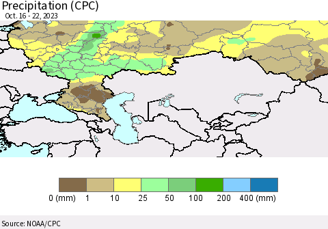 Russian Federation Precipitation (CPC) Thematic Map For 10/16/2023 - 10/22/2023