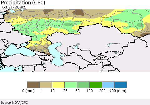 Russian Federation Precipitation (CPC) Thematic Map For 10/23/2023 - 10/29/2023