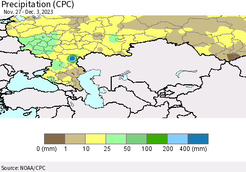 Russian Federation Precipitation (CPC) Thematic Map For 11/27/2023 - 12/3/2023