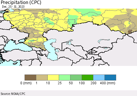 Russian Federation Precipitation (CPC) Thematic Map For 12/25/2023 - 12/31/2023
