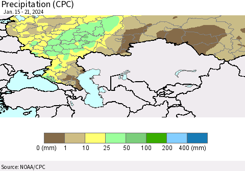 Russian Federation Precipitation (CPC) Thematic Map For 1/15/2024 - 1/21/2024