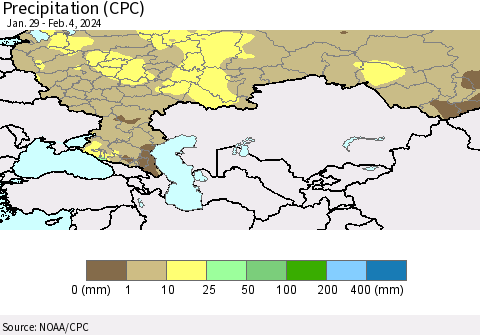 Russian Federation Precipitation (CPC) Thematic Map For 1/29/2024 - 2/4/2024