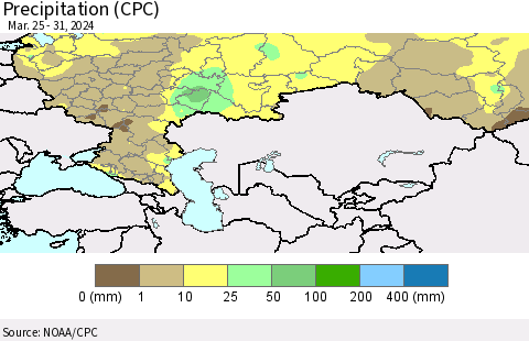 Russian Federation Precipitation (CPC) Thematic Map For 3/25/2024 - 3/31/2024