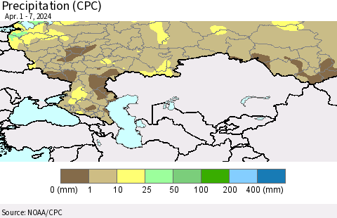 Russian Federation Precipitation (CPC) Thematic Map For 4/1/2024 - 4/7/2024