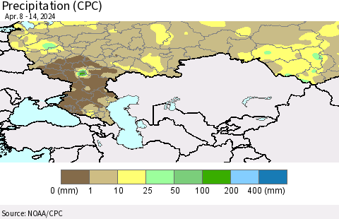Russian Federation Precipitation (CPC) Thematic Map For 4/8/2024 - 4/14/2024