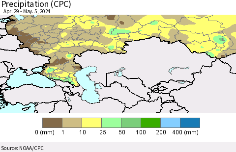 Russian Federation Precipitation (CPC) Thematic Map For 4/29/2024 - 5/5/2024