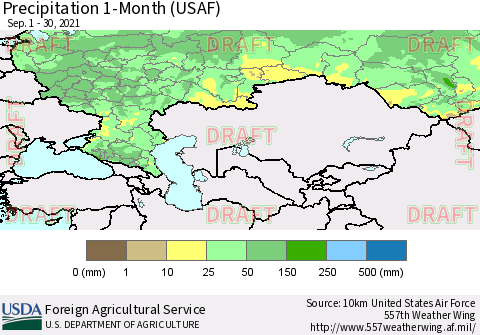 Russian Federation Precipitation 1-Month (USAF) Thematic Map For 9/1/2021 - 9/30/2021