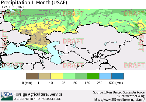Russian Federation Precipitation 1-Month (USAF) Thematic Map For 10/1/2021 - 10/31/2021