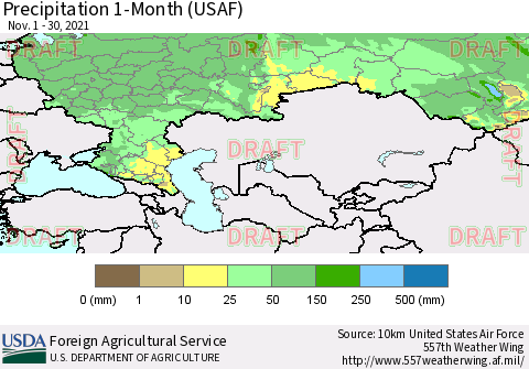 Russian Federation Precipitation 1-Month (USAF) Thematic Map For 11/1/2021 - 11/30/2021