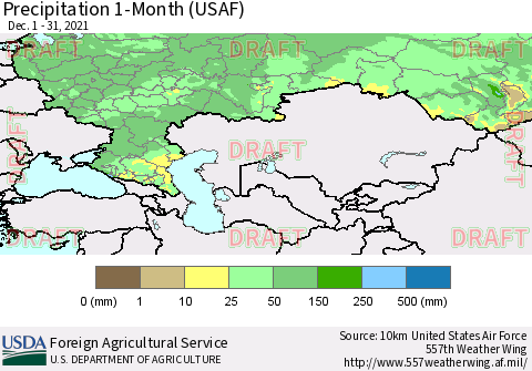 Russian Federation Precipitation 1-Month (USAF) Thematic Map For 12/1/2021 - 12/31/2021