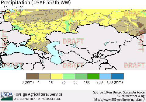 Russian Federation Precipitation (USAF 557th WW) Thematic Map For 1/3/2022 - 1/9/2022