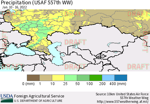 Russian Federation Precipitation (USAF 557th WW) Thematic Map For 1/10/2022 - 1/16/2022