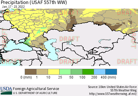 Russian Federation Precipitation (USAF 557th WW) Thematic Map For 1/17/2022 - 1/23/2022