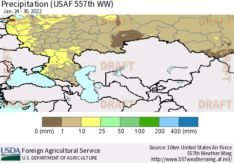 Russian Federation Precipitation (USAF 557th WW) Thematic Map For 1/24/2022 - 1/30/2022