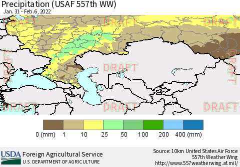 Russian Federation Precipitation (USAF 557th WW) Thematic Map For 1/31/2022 - 2/6/2022