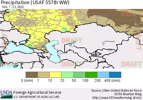 Russian Federation Precipitation (USAF 557th WW) Thematic Map For 2/7/2022 - 2/13/2022