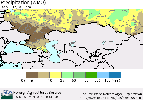 Russian Federation Precipitation (WMO) Thematic Map For 9/6/2021 - 9/12/2021