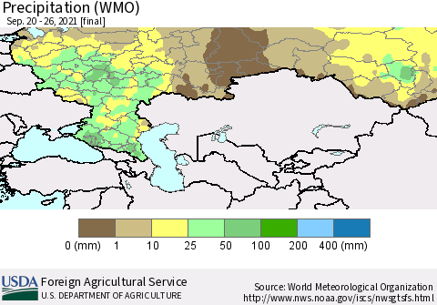 Russian Federation Precipitation (WMO) Thematic Map For 9/20/2021 - 9/26/2021