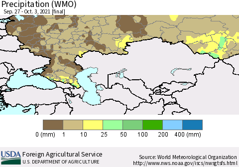 Russian Federation Precipitation (WMO) Thematic Map For 9/27/2021 - 10/3/2021
