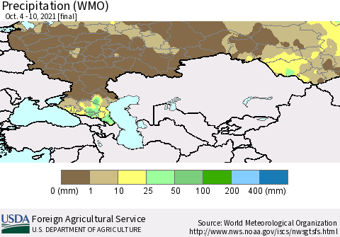 Russian Federation Precipitation (WMO) Thematic Map For 10/4/2021 - 10/10/2021
