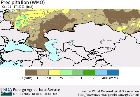 Russian Federation Precipitation (WMO) Thematic Map For 10/11/2021 - 10/17/2021