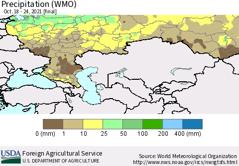 Russian Federation Precipitation (WMO) Thematic Map For 10/18/2021 - 10/24/2021