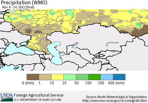 Russian Federation Precipitation (WMO) Thematic Map For 11/8/2021 - 11/14/2021