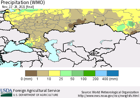 Russian Federation Precipitation (WMO) Thematic Map For 11/22/2021 - 11/28/2021