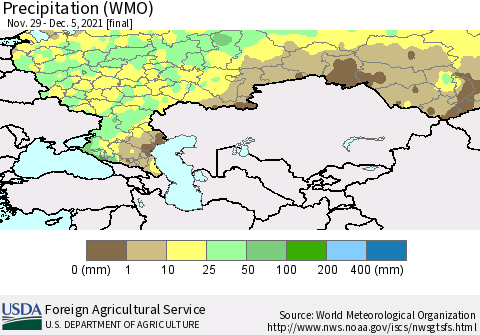 Russian Federation Precipitation (WMO) Thematic Map For 11/29/2021 - 12/5/2021