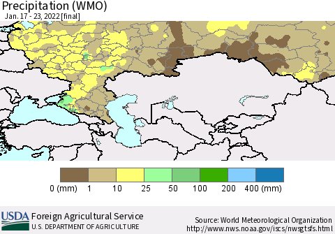 Russian Federation Precipitation (WMO) Thematic Map For 1/17/2022 - 1/23/2022