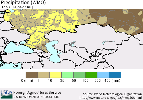 Russian Federation Precipitation (WMO) Thematic Map For 2/7/2022 - 2/13/2022