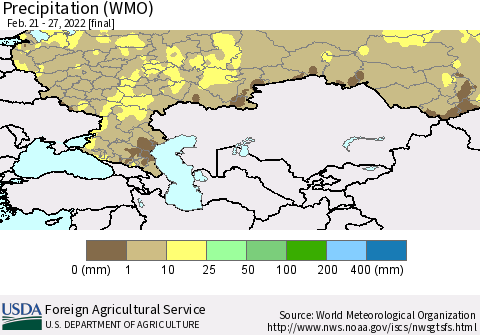 Russian Federation Precipitation (WMO) Thematic Map For 2/21/2022 - 2/27/2022