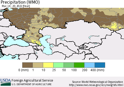 Russian Federation Precipitation (WMO) Thematic Map For 3/14/2022 - 3/20/2022
