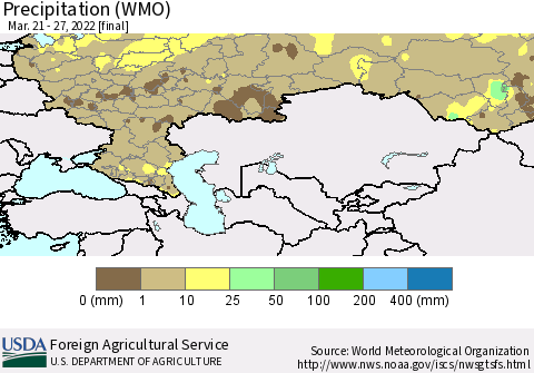 Russian Federation Precipitation (WMO) Thematic Map For 3/21/2022 - 3/27/2022
