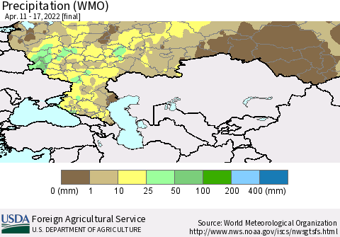Russian Federation Precipitation (WMO) Thematic Map For 4/11/2022 - 4/17/2022