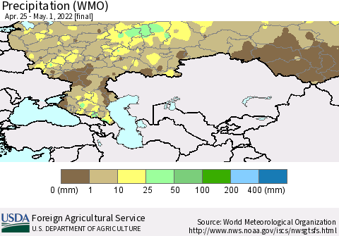Russian Federation Precipitation (WMO) Thematic Map For 4/25/2022 - 5/1/2022