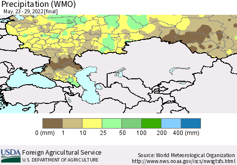 Russian Federation Precipitation (WMO) Thematic Map For 5/23/2022 - 5/29/2022