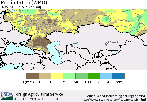 Russian Federation Precipitation (WMO) Thematic Map For 5/30/2022 - 6/5/2022