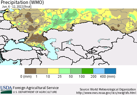 Russian Federation Precipitation (WMO) Thematic Map For 6/6/2022 - 6/12/2022