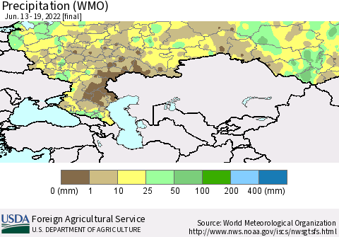 Russian Federation Precipitation (WMO) Thematic Map For 6/13/2022 - 6/19/2022