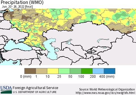 Russian Federation Precipitation (WMO) Thematic Map For 6/20/2022 - 6/26/2022