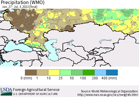 Russian Federation Precipitation (WMO) Thematic Map For 6/27/2022 - 7/3/2022