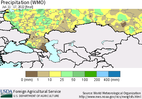 Russian Federation Precipitation (WMO) Thematic Map For 7/11/2022 - 7/17/2022