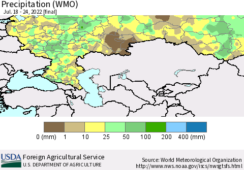 Russian Federation Precipitation (WMO) Thematic Map For 7/18/2022 - 7/24/2022