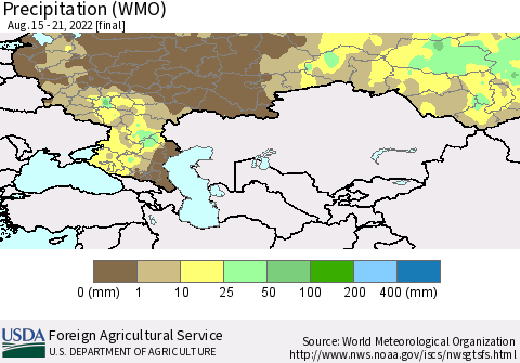 Russian Federation Precipitation (WMO) Thematic Map For 8/15/2022 - 8/21/2022