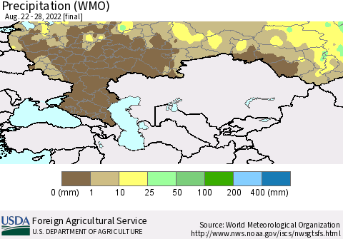 Russian Federation Precipitation (WMO) Thematic Map For 8/22/2022 - 8/28/2022