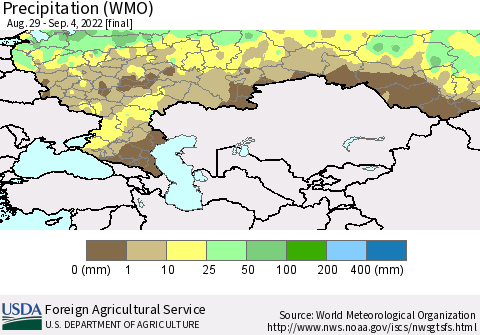 Russian Federation Precipitation (WMO) Thematic Map For 8/29/2022 - 9/4/2022